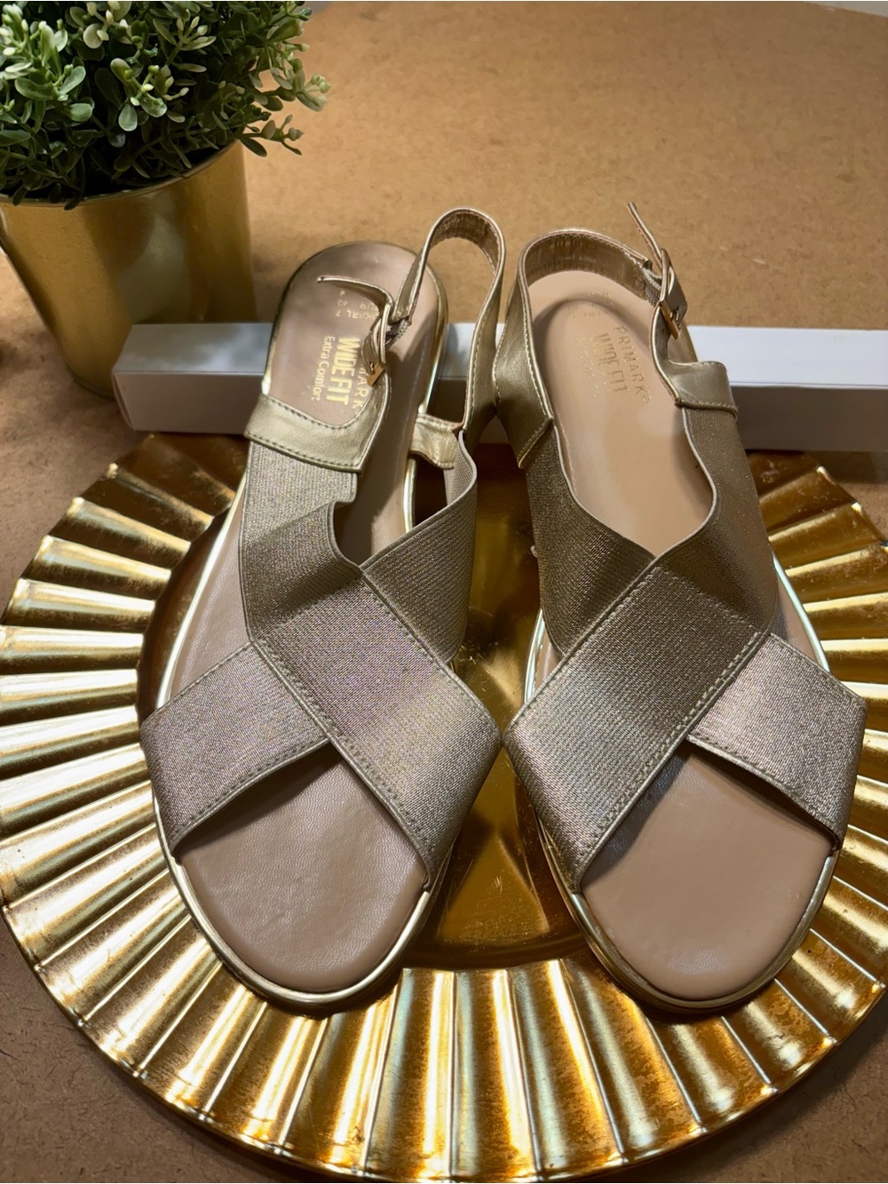 Primark Metallic Gold Cross-Strap Slingback Sandals